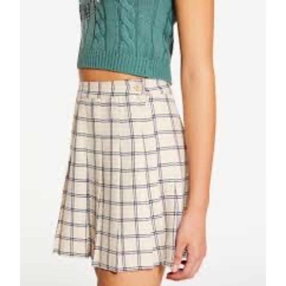 Aeropostale Tan Plaid Pleated Mini Skirt Side Zip Preppy Schoolgirl Size Small